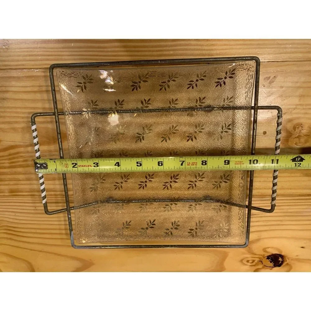 Vintage MCM Rojack Serving Square‎ Glass Gold Leaf 9